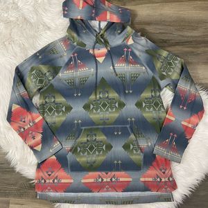 Southwest Printed Hoodie Top Sunset Ave Blue